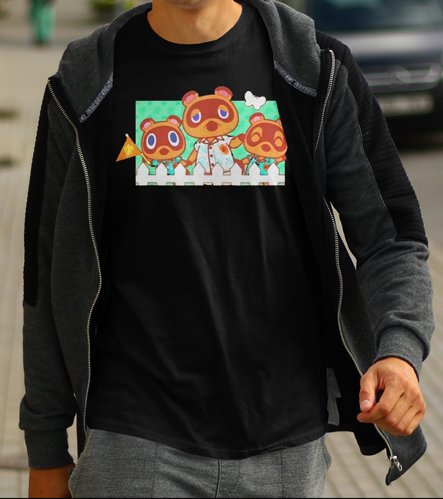 Animal Crossing New Horizons Nook Family Characters Behind Fence T-Shirt