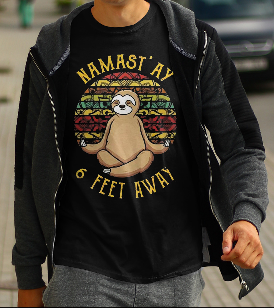 Namast'Ay 6 Feet Away Sloth Meditation Mandala Retro T-Shirt