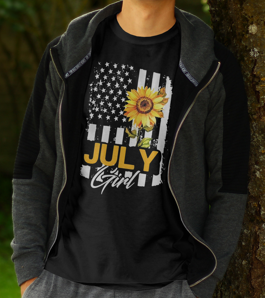 July Girl Sunflower American Flag T-Shirt