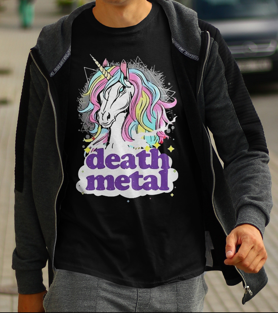 Unicorn Death Metal Rainbow Mane Fantasy T-Shirt