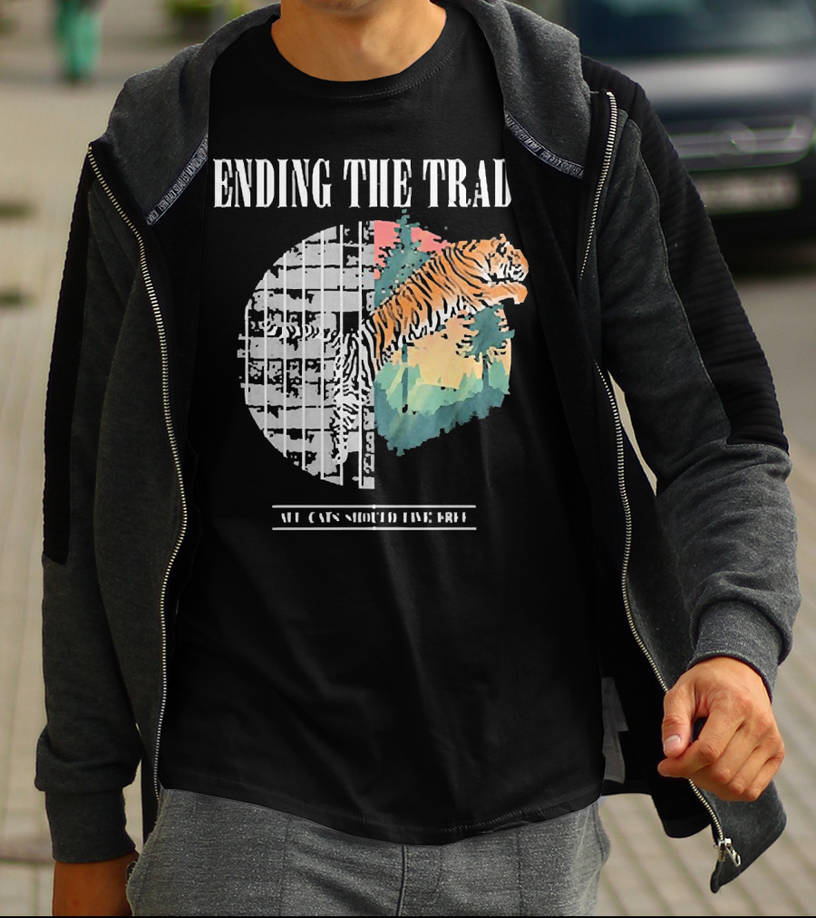 Ending The Trade All Cats Should Live Free Tiger Leaping From Bars T-Shirt