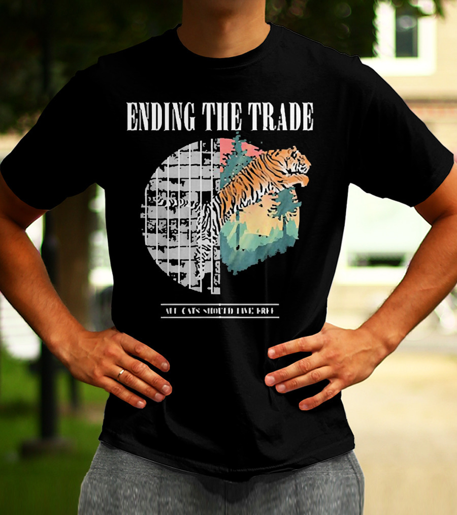 Ending The Trade All Cats Should Live Free Tiger Leaping From Bars T-Shirt