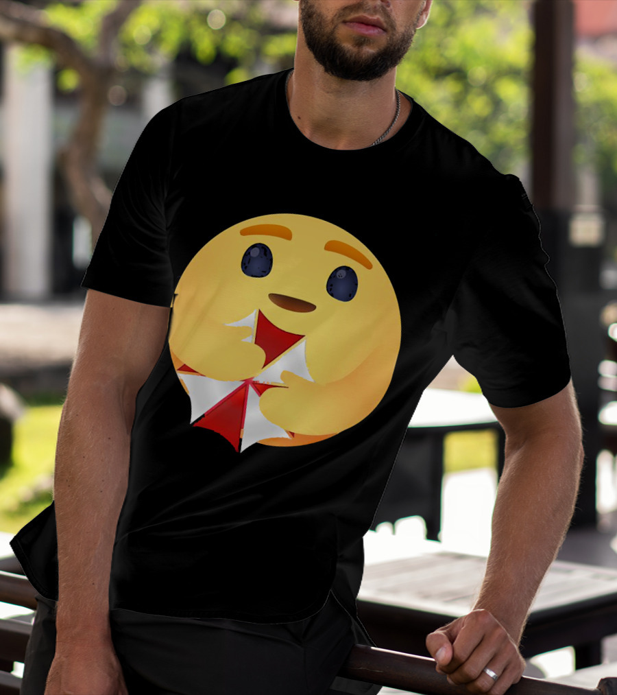 Facebook Care Emoji Embrace With Red Parasol T-Shirt