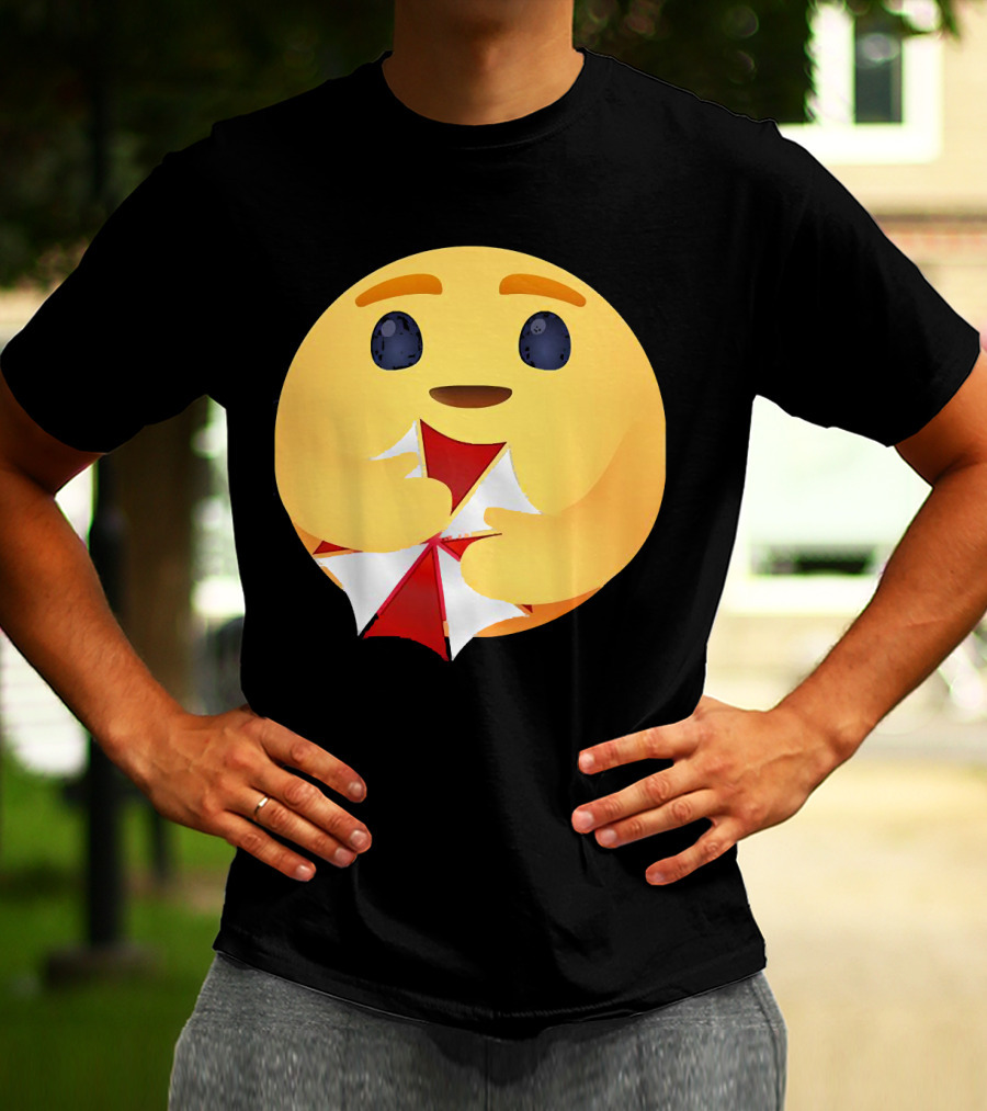 Facebook Care Emoji Embrace With Red Parasol T-Shirt