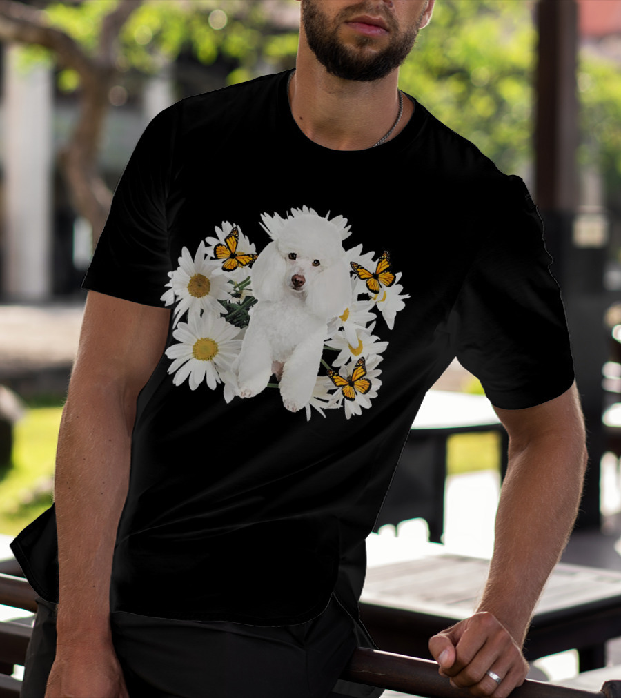 French Poodle Daisy With Butterflies And Flowers T-Shirt
