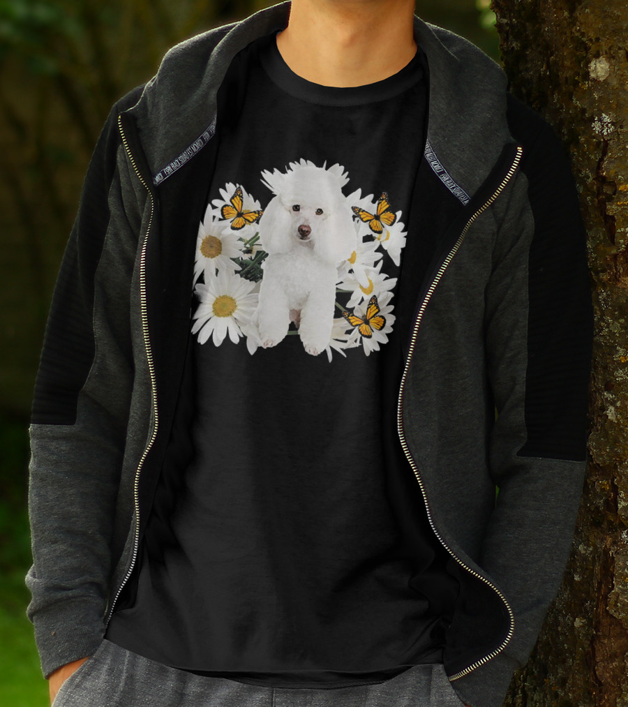 French Poodle Daisy With Butterflies And Flowers T-Shirt