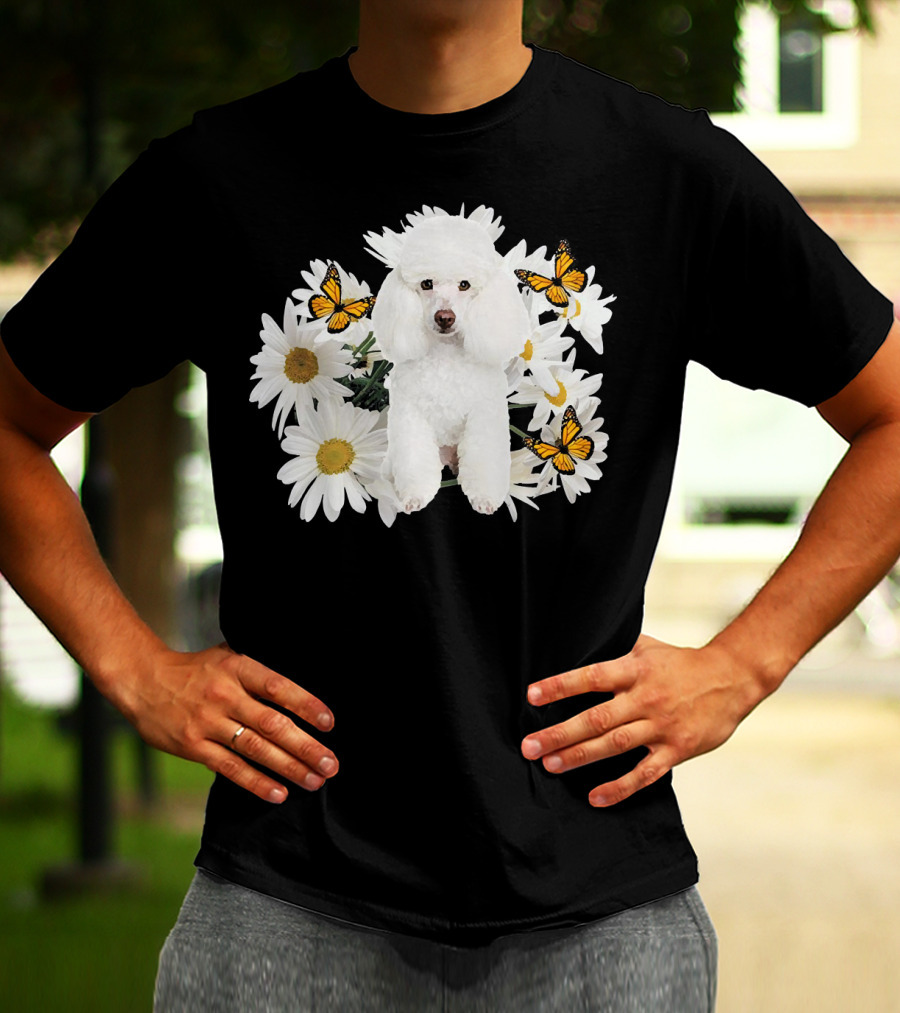 French Poodle Daisy With Butterflies And Flowers T-Shirt