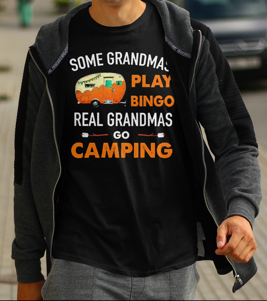 Some Grandmas Play Bingo Real Grandmas Go Camping Vintage Camper Marshmallows T-Shirt