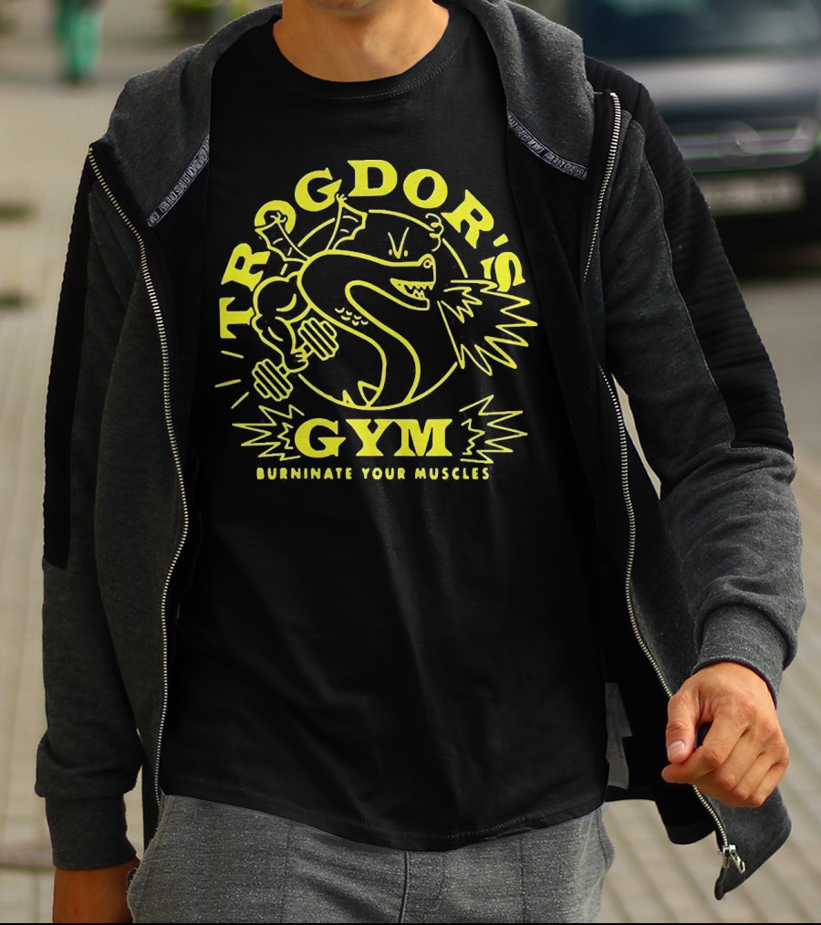Trogdor's Gym Burninate Your Muscles Buff Dragon With Dumbbells T-Shirt