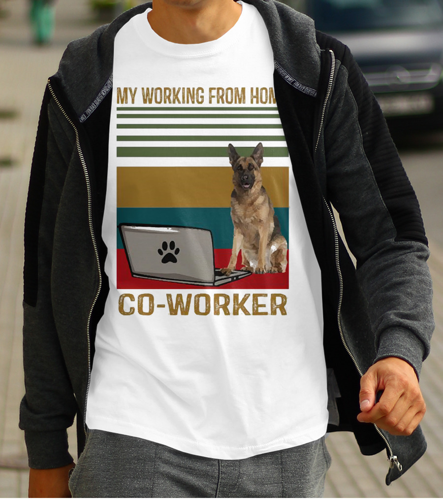 My Working From Home Co-Worker With Paw Print Laptop And German Shepherd T-Shirt