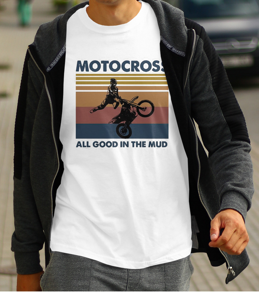 Motocross All Good In The Mud Retro Rider Stripes T-Shirt