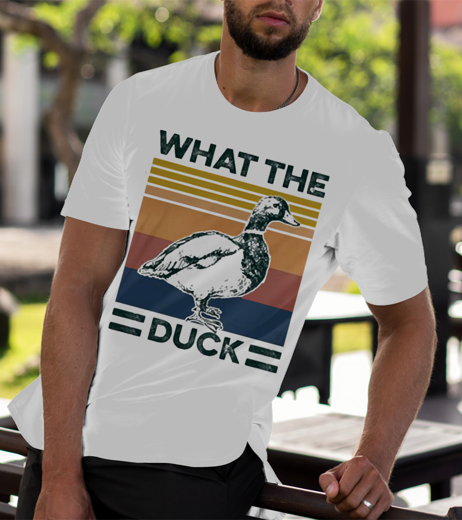 What The Duck Vintage Style Retro Stripes Duck Image T-Shirt