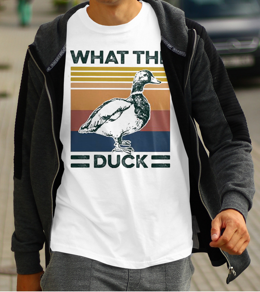 What The Duck Vintage Style Retro Stripes Duck Image T-Shirt