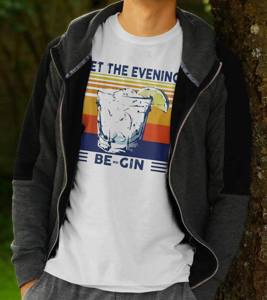 Let The Evening Be-Gin Retro Cocktail Glass And Lime T-Shirt