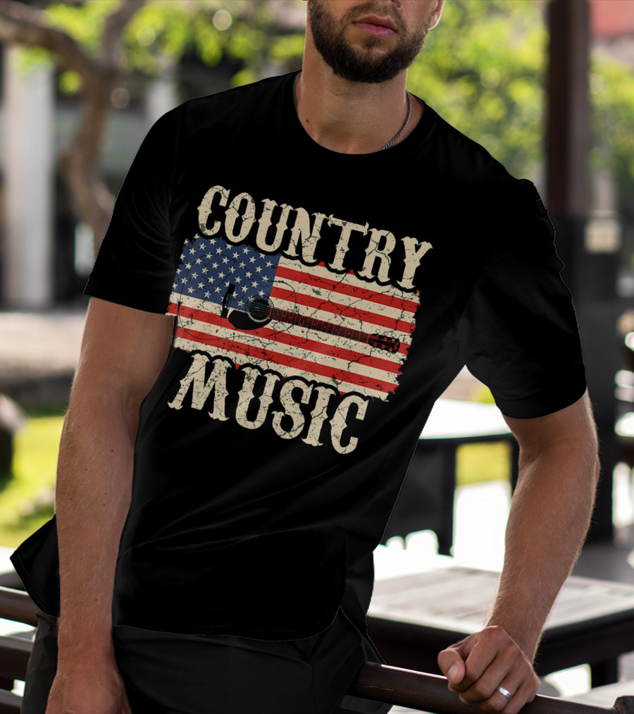 Country Music Vintage American Flag Guitar Retro 102 T-Shirt