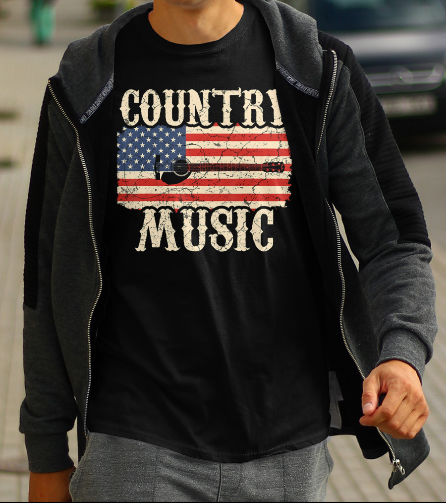 Country Music Vintage American Flag Guitar Retro 102 T-Shirt