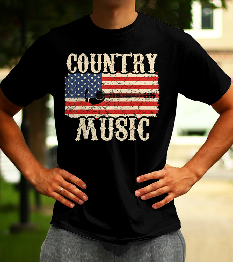 Country Music Vintage American Flag Guitar Retro 102 T-Shirt