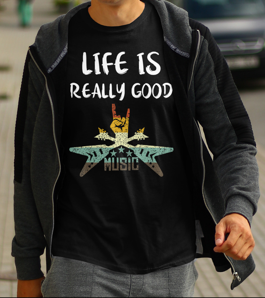 Life Is Really Good Music Vintage Star Hand Sign T-Shirt