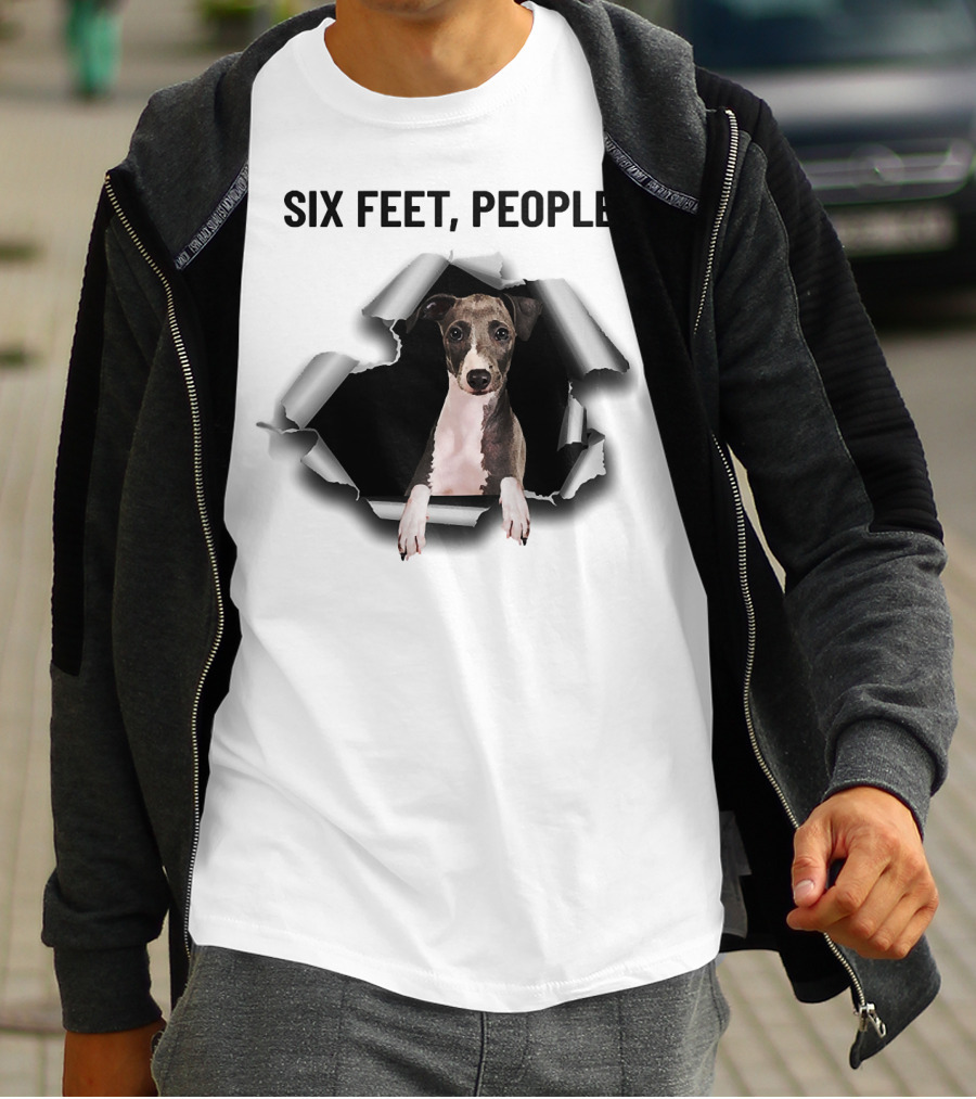Six Feet People Greyhound Torn Ripper Dog Peeking Through Paper T-Shirt