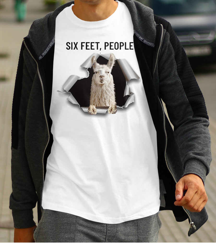 Six Feet People Llama Breaks Through Ripped Paper T-Shirt