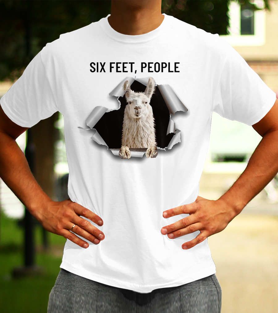 Six Feet People Llama Breaks Through Ripped Paper T-Shirt