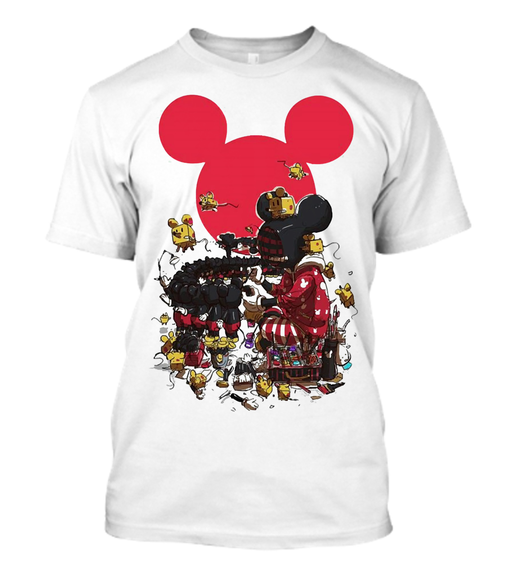Mickey Mouse Red Circle Artist Scene With Small Characters T-Shirt