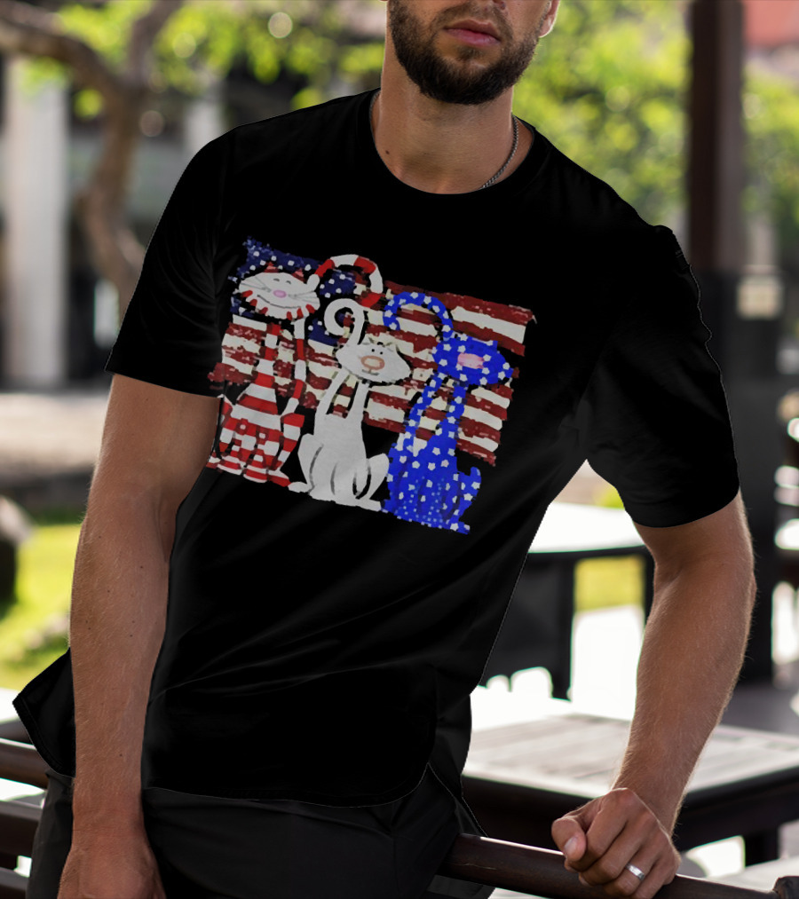 Cats With American Flag Stripes Stars Independence Day Veteran U.S T-Shirt