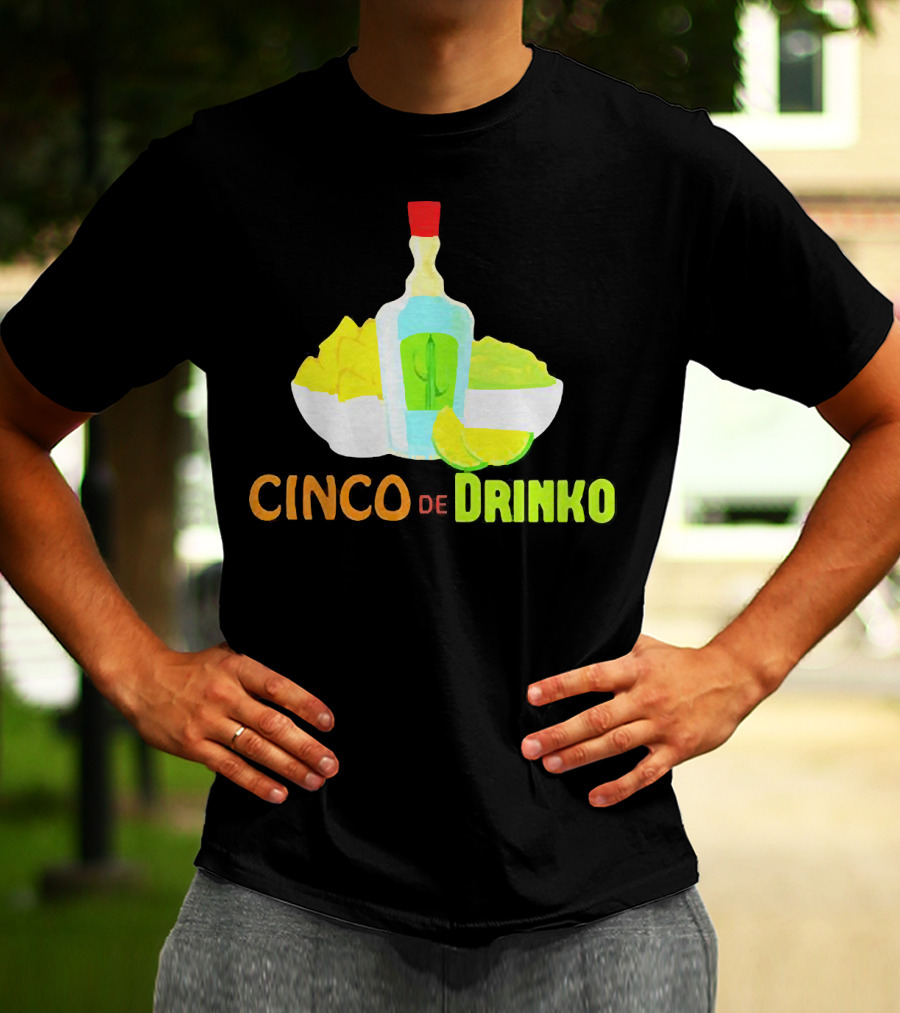 Cinco De Drinko Cinco De Mayo Wine Lemon Cocktail Bottle Lime Chips T-Shirt