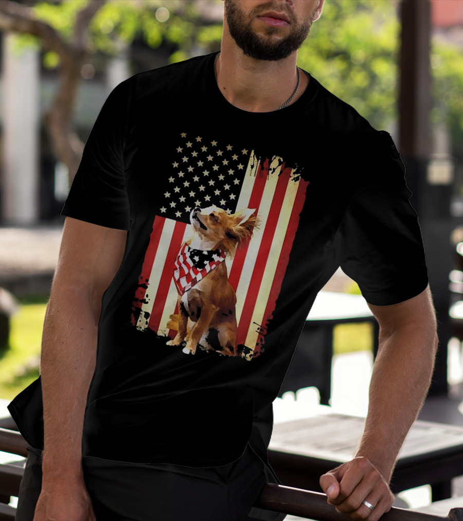 Patriotic Chihuahua With American Flag Background T-Shirt