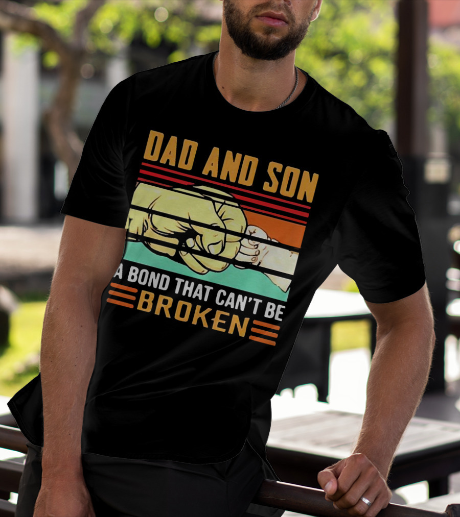 Dad And Son A Bond That Can't Be Broken Fist Bump Retro Stripes T-Shirt