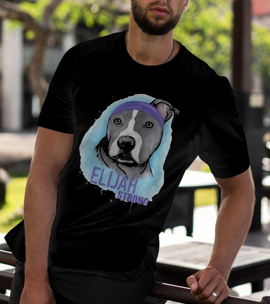 Elijah Strong Watercolor Dog Portrait In Purple Bandana T-Shirt
