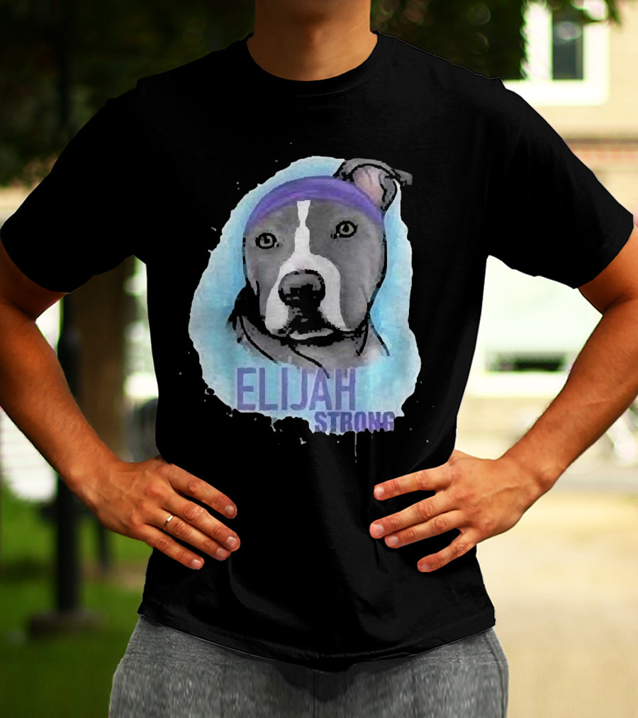 Elijah Strong Watercolor Dog Portrait In Purple Bandana T-Shirt
