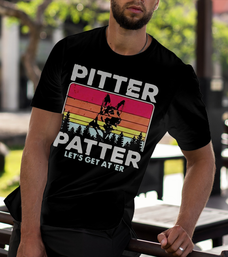 Pitter Patter German Shepherd Let's Get At 'Er Vintage Sunset Forest T-Shirt