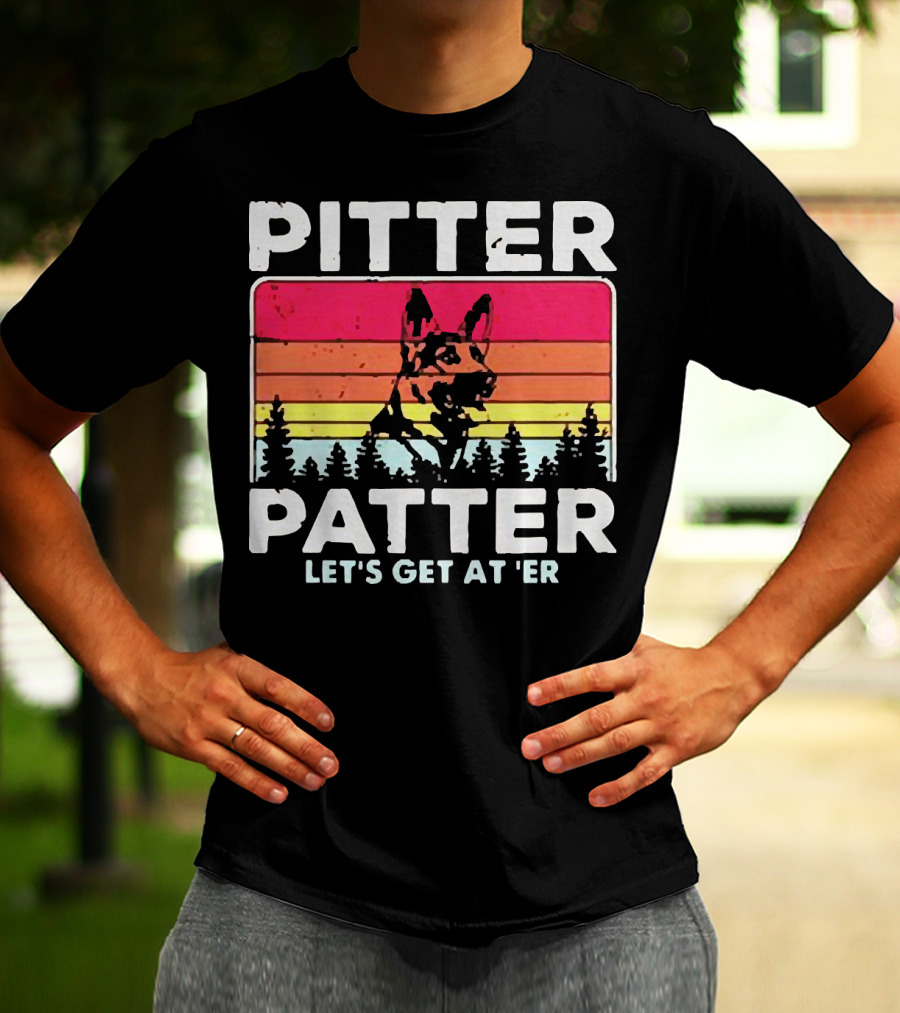 Pitter Patter German Shepherd Let's Get At 'Er Vintage Sunset Forest T-Shirt