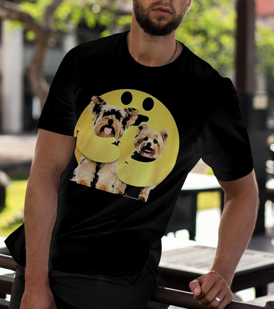 Iconic Hugging Emoji With Yorkie Dogs T-Shirt
