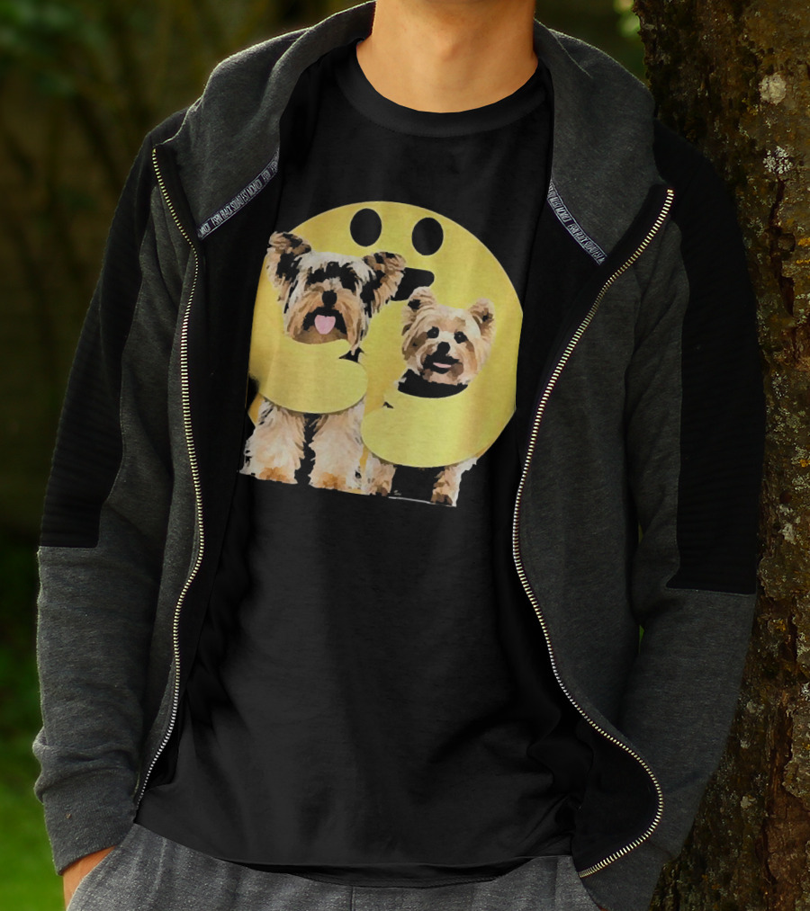 Iconic Hugging Emoji With Yorkie Dogs T-Shirt