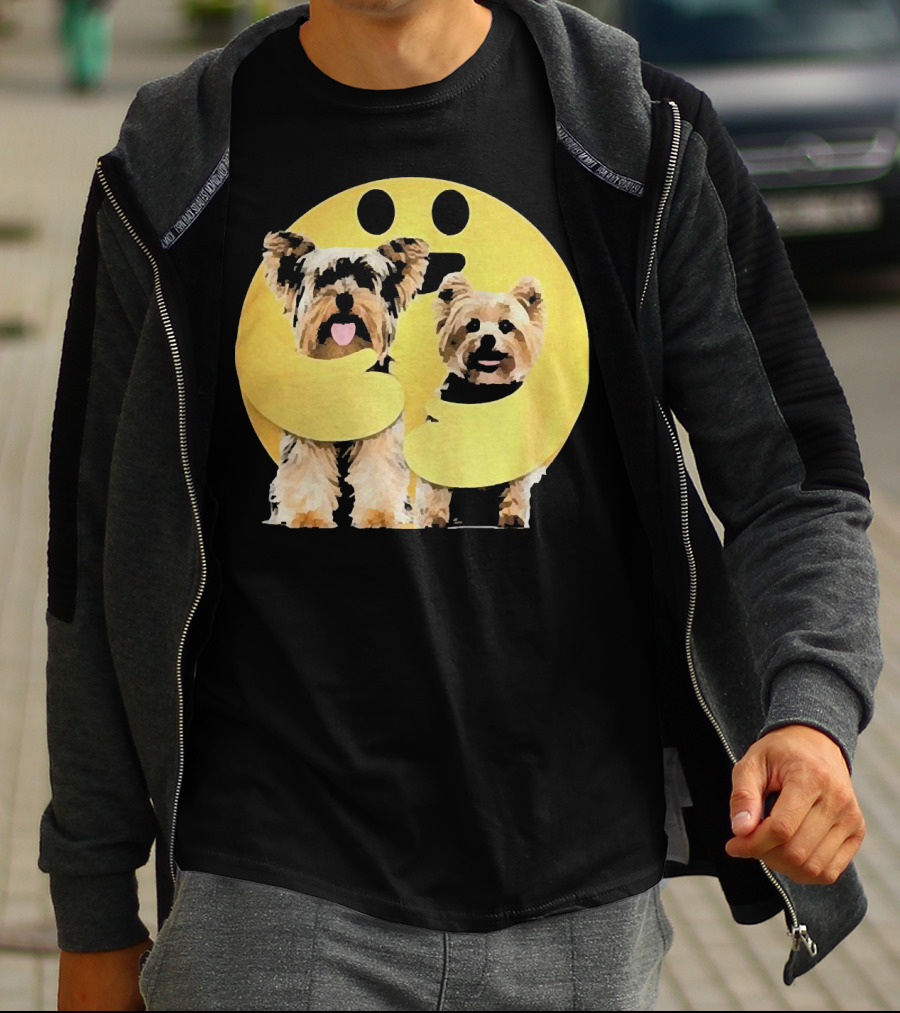 Iconic Hugging Emoji With Yorkie Dogs T-Shirt