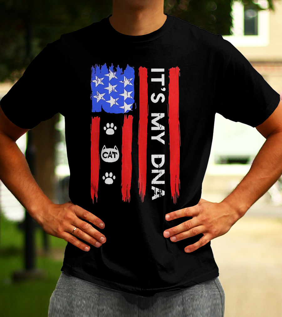 Independence Day It's My DNA Cat Paw American Flag T-Shirt