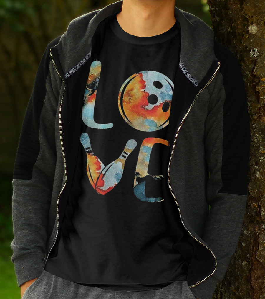 LOVE Bowling Pins And Ball Colorful Print T-Shirt