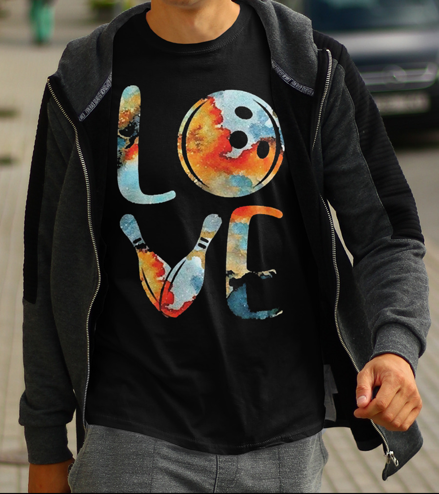 LOVE Bowling Pins And Ball Colorful Print T-Shirt