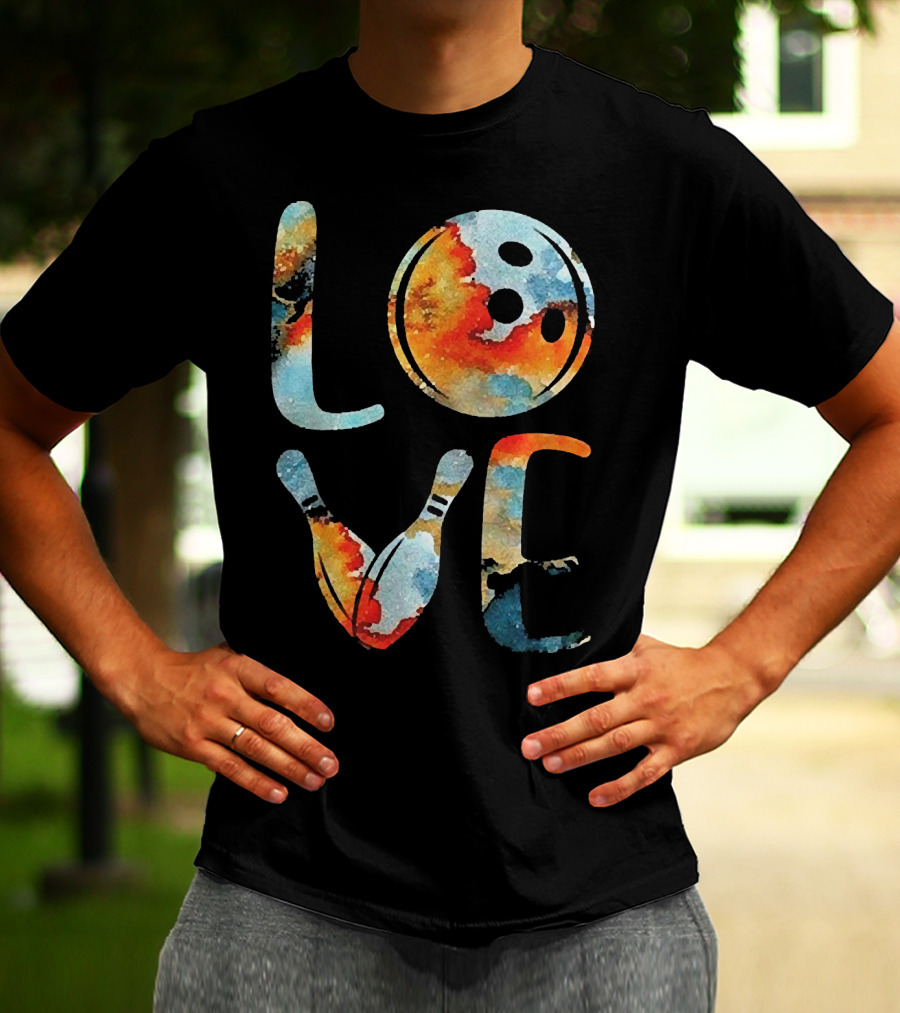 LOVE Bowling Pins And Ball Colorful Print T-Shirt