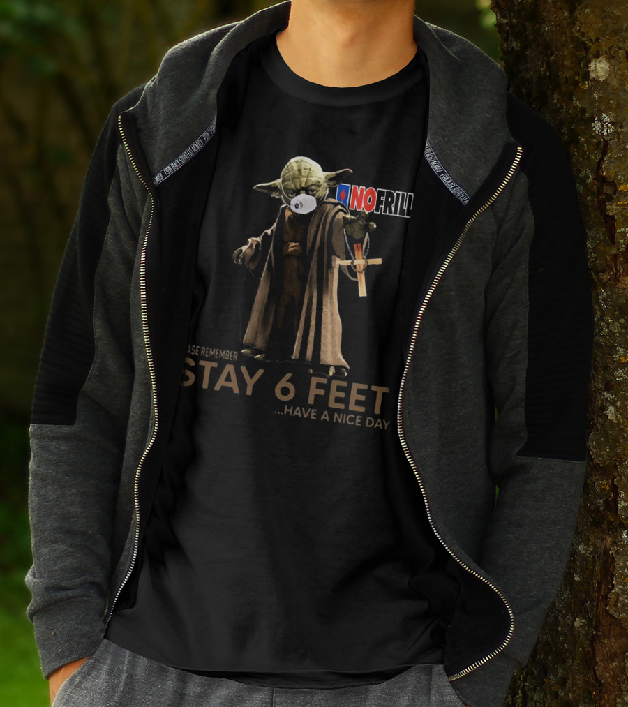 Master Yoda Face Mask Please Remember Stay 6 Feet No Frills T-Shirt