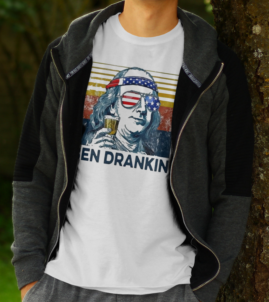 Ben Drankin Beer American Flag Sunglasses Patriotic Benjamin Franklin T-Shirt