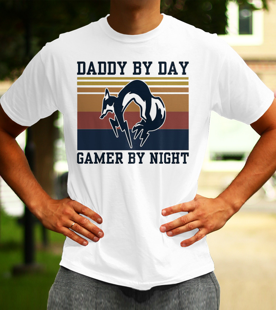 Daddy By Day Gamer By Night Retro Foxhound T-Shirt