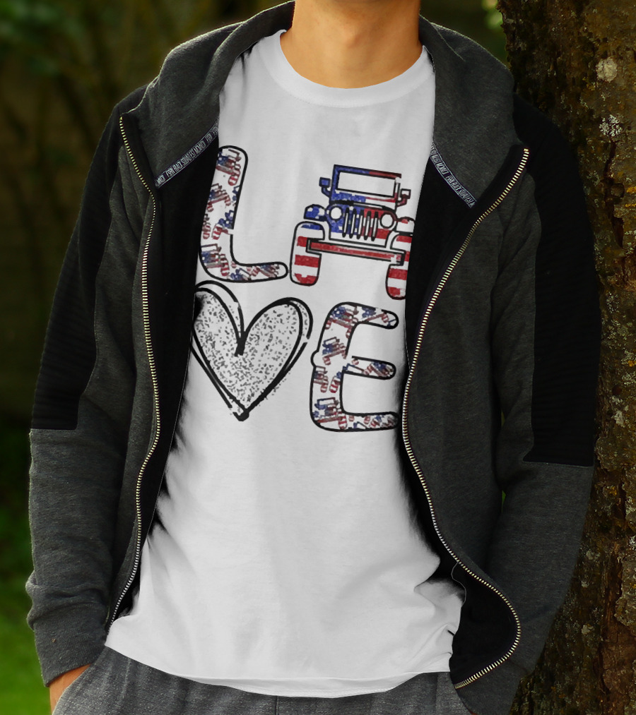 Love Jeep American Flag Enthusiast T-Shirt