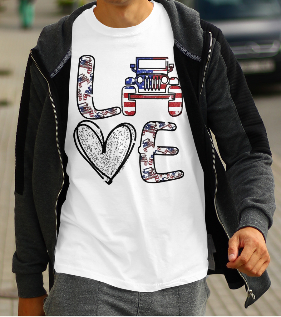 Love Jeep American Flag Enthusiast T-Shirt