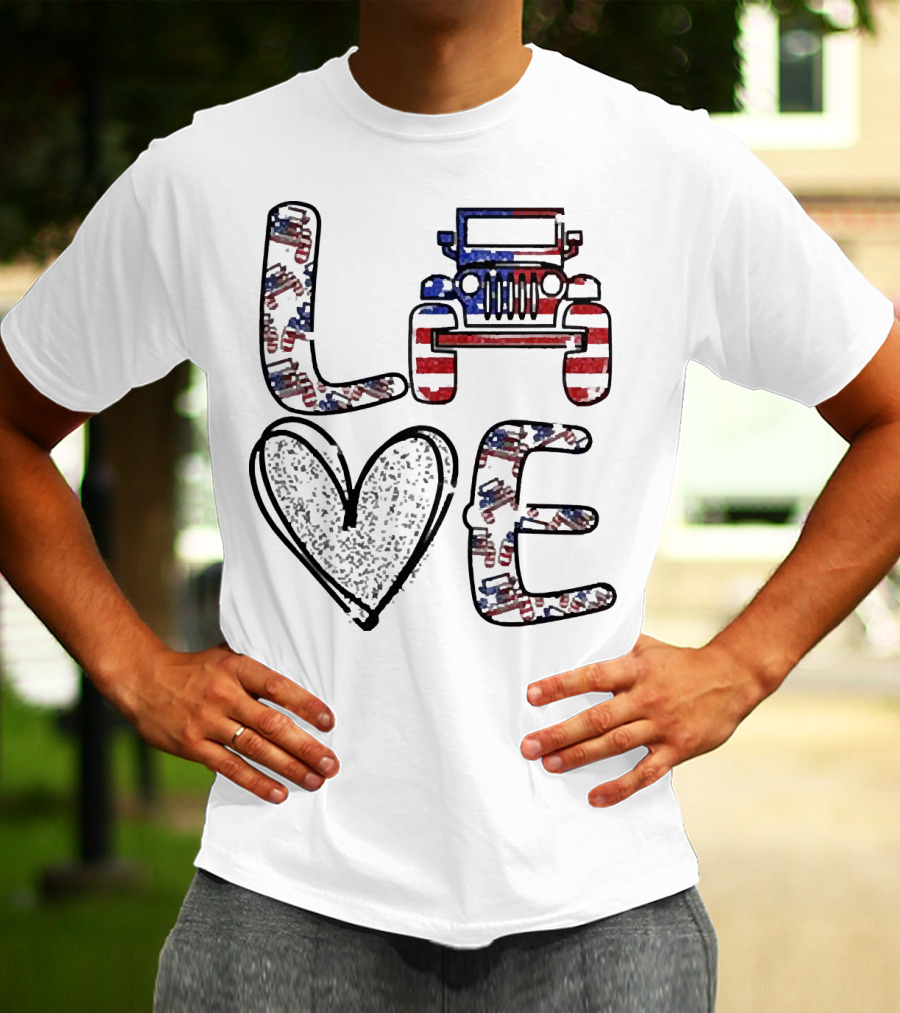 Love Jeep American Flag Enthusiast T-Shirt