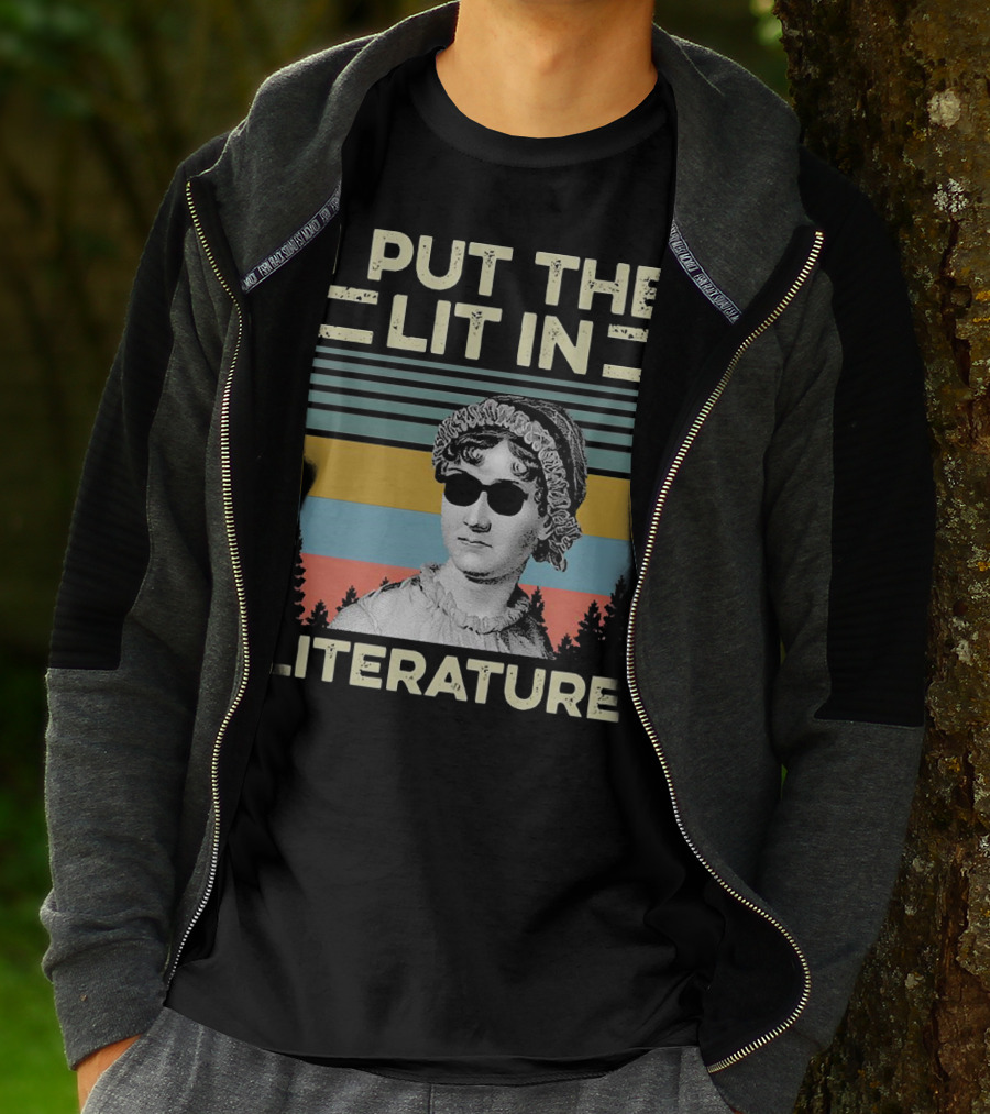 I Put The Lit In Literature Jane Austen Vintage Sunglasses Retro Forest Stripes T-Shirt