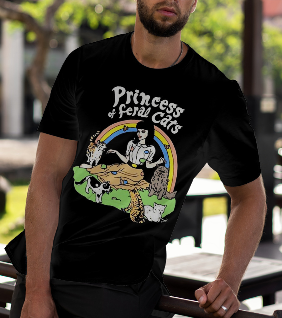 Princess Of Feral Cats With Rainbow And Cats In T-Shirt