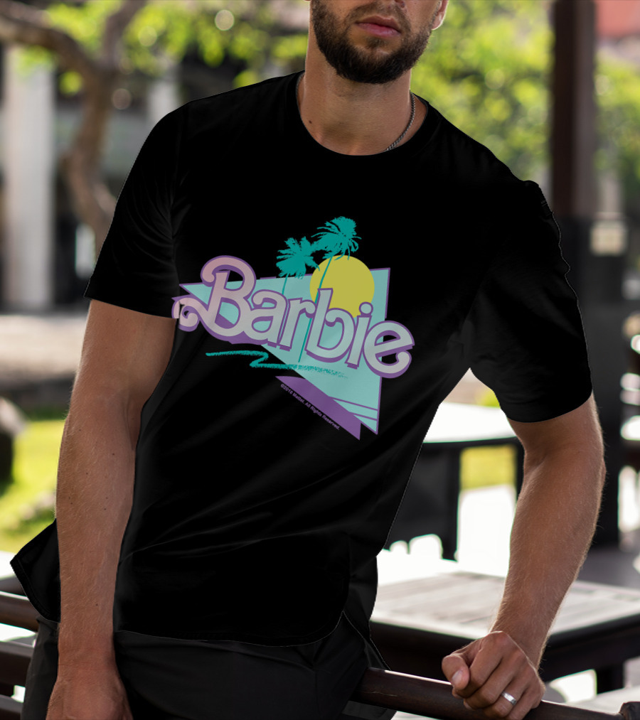Barbie Pastel 90s Retro Logo With Palm Trees And Sunburst T-Shirt